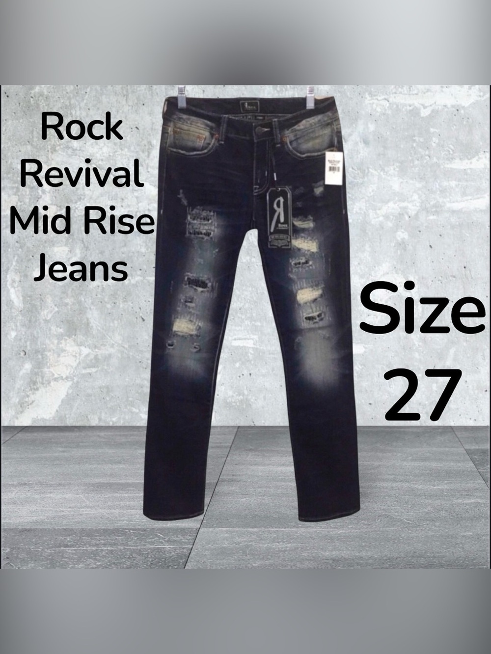 Rock Revival Mid Rise Distressed Skinny/Straight Women’s Jeans 👖 Size 27